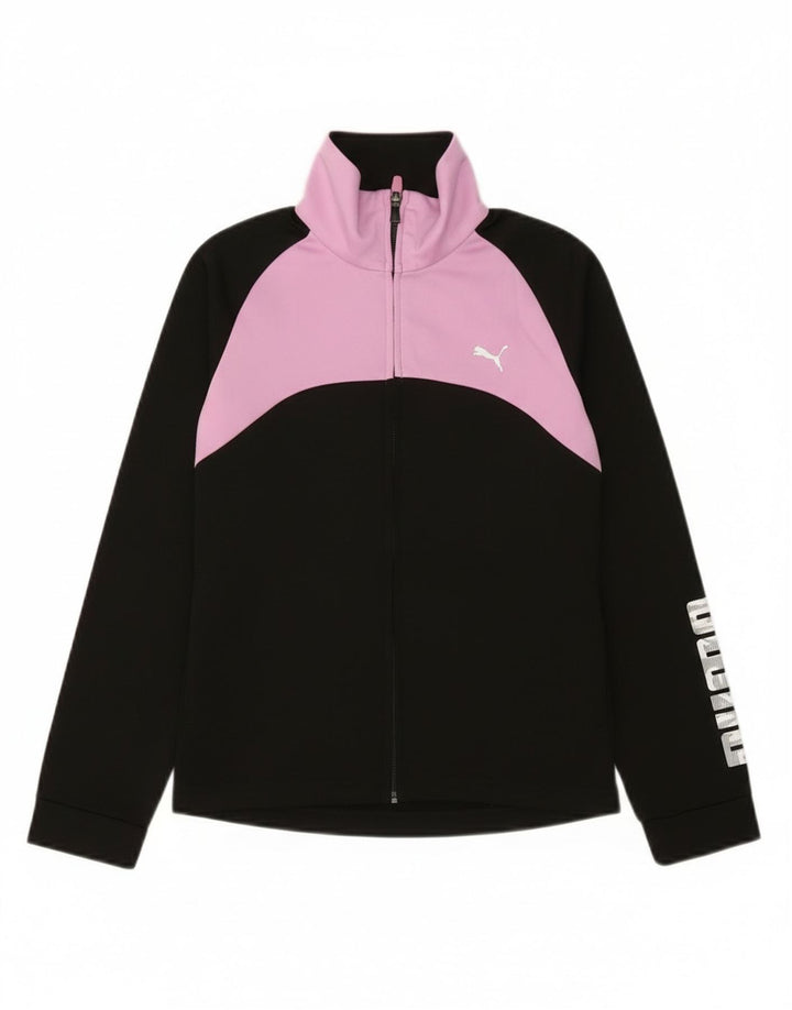 Puma Girls Graphic Tracksuit Top Jacket 11-12 Years Black Colourblock