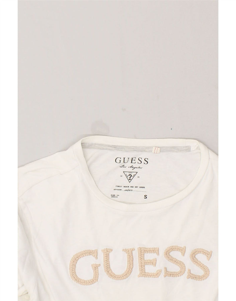 GUESS Mens Graphic Top Long Sleeve Small White Cotton | Vintage Guess | Thrift | Second-Hand Guess | Used Clothing | Messina Hembry 