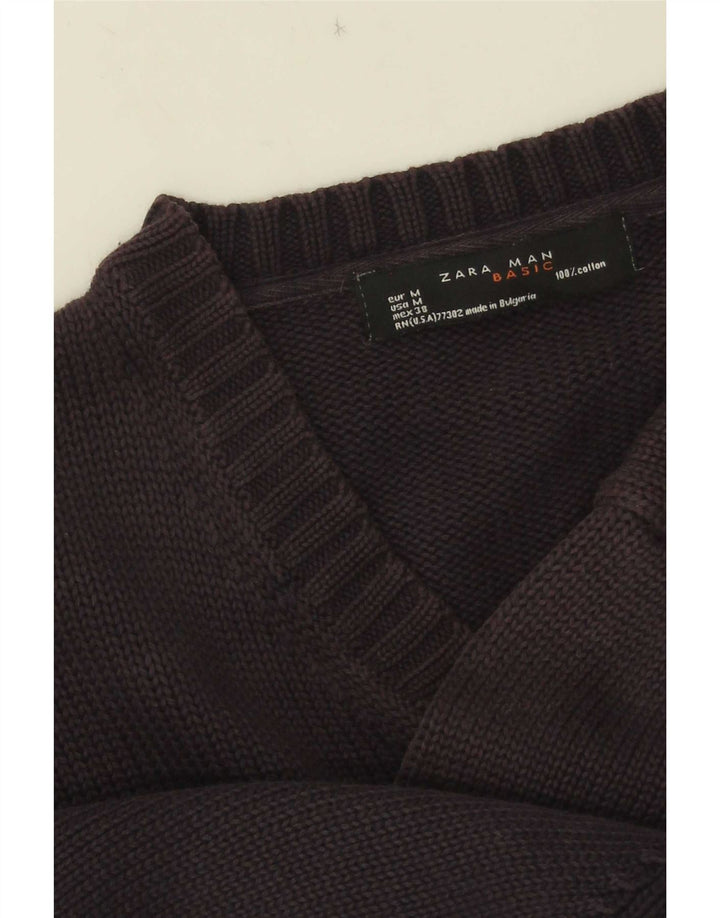 Zara Mens V-Neck Jumper Sweater Medium Navy Blue