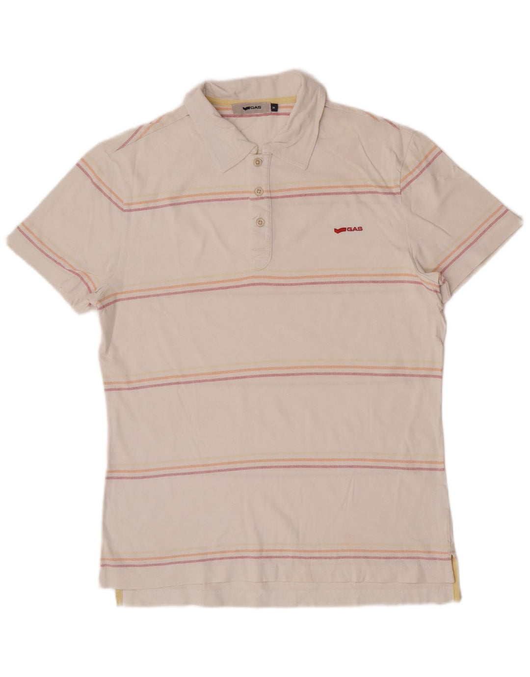 Gas Mens Polo Shirt Medium White Striped Cotton