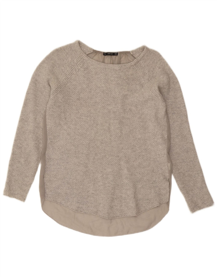 Zara Womens Top Long Sleeve UK 12 Medium Grey