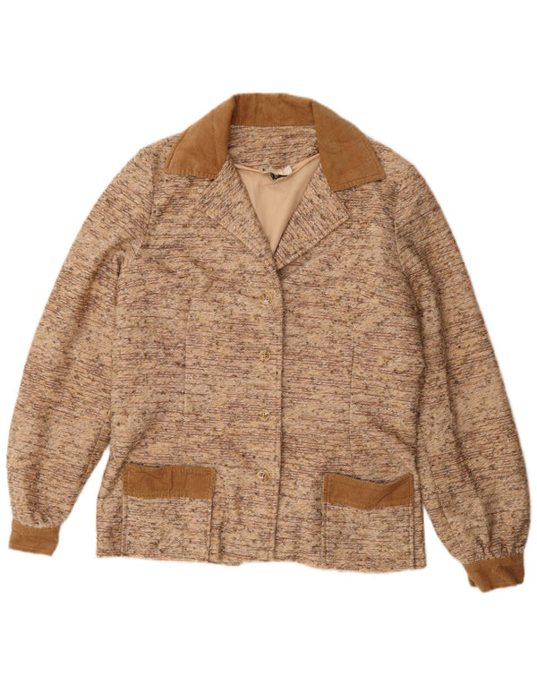 Vintage Womens 4 Button Blazer Jacket UK 14 Large Beige Flecked