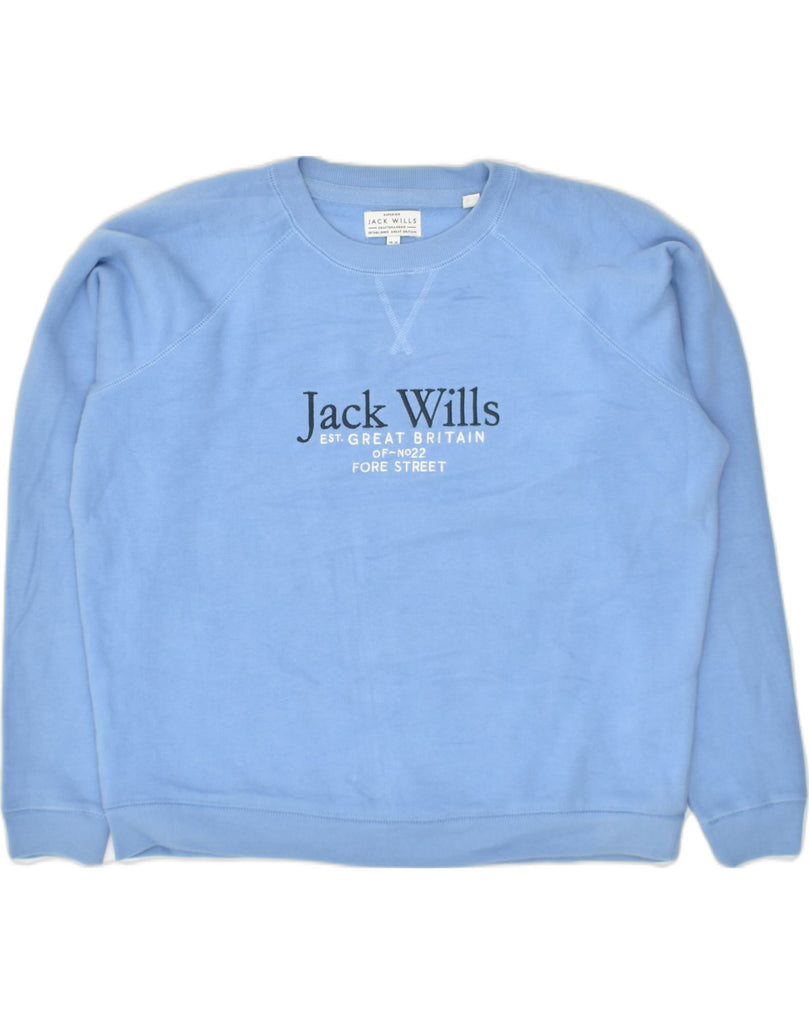 JACK WILLS Womens Graphic Sweatshirt Jumper UK 14 Large  Blue Cotton | Vintage Jack Wills | Thrift | Second-Hand Jack Wills | Used Clothing | Messina Hembry 