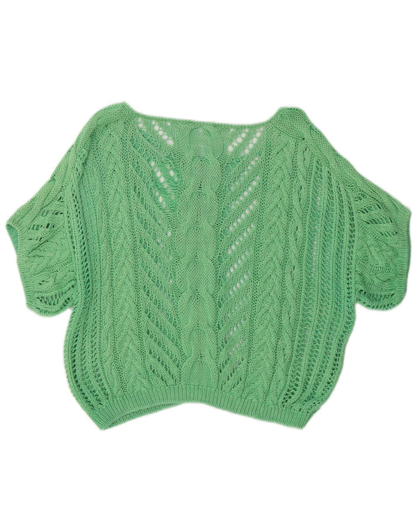 Vintage Womens Short Sleeve Boat Neck Jumper Sweater UK 16 Large Green