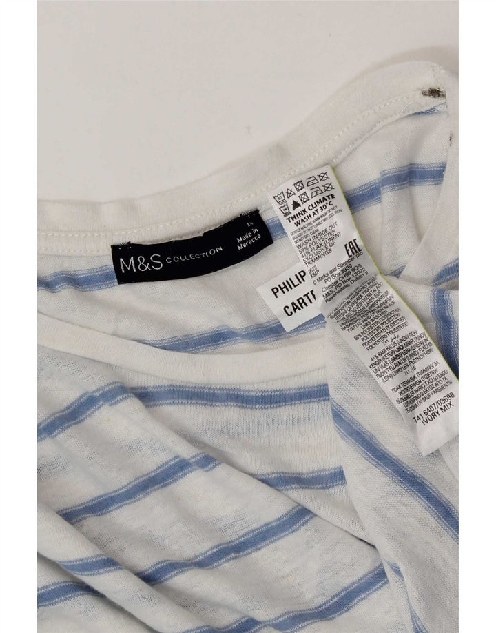Marks & Spencer Womens Blouse Top UK 14 Medium White Striped Polyester