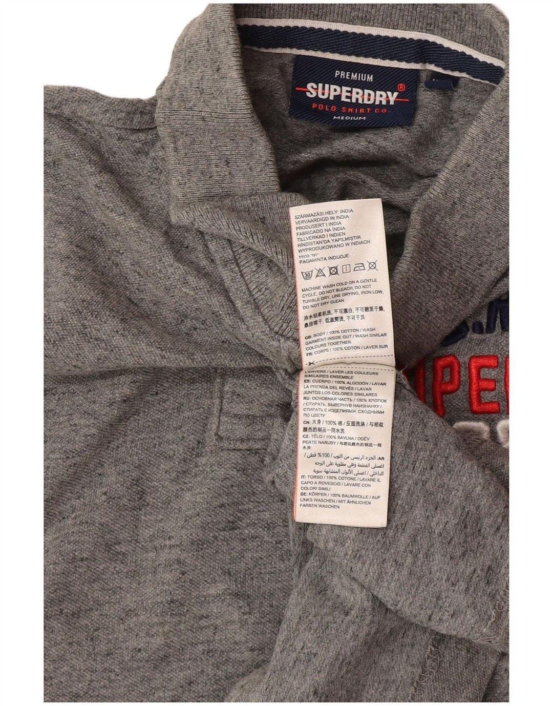 Superdry Mens Graphic Polo Shirt Medium Grey Flecked Cotton