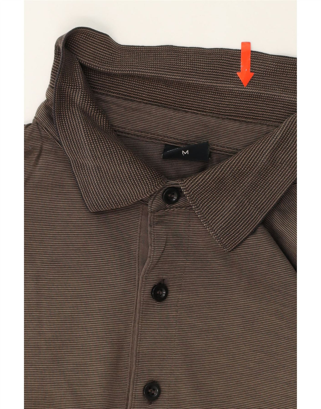 HUGO BOSS Mens Polo Shirt Medium Brown Pinstripe Cotton Vintage Hugo Boss and Second-Hand Hugo Boss from Messina Hembry 
