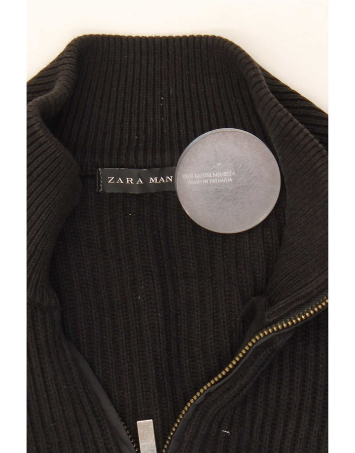 Zara Mens Cardigan Sweater Medium Black Colourblock Cotton