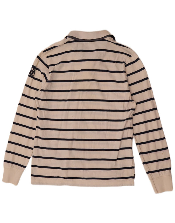 North Sails Mens Long Sleeve Polo Shirt Large White Striped Cotton