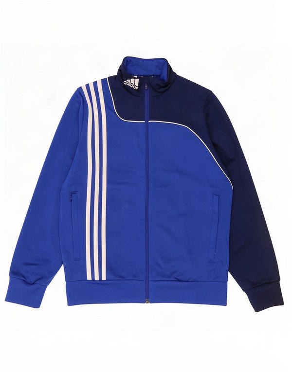 Adidas Boys Tracksuit Top Jacket 11-12 Years Blue Colourblock Polyester