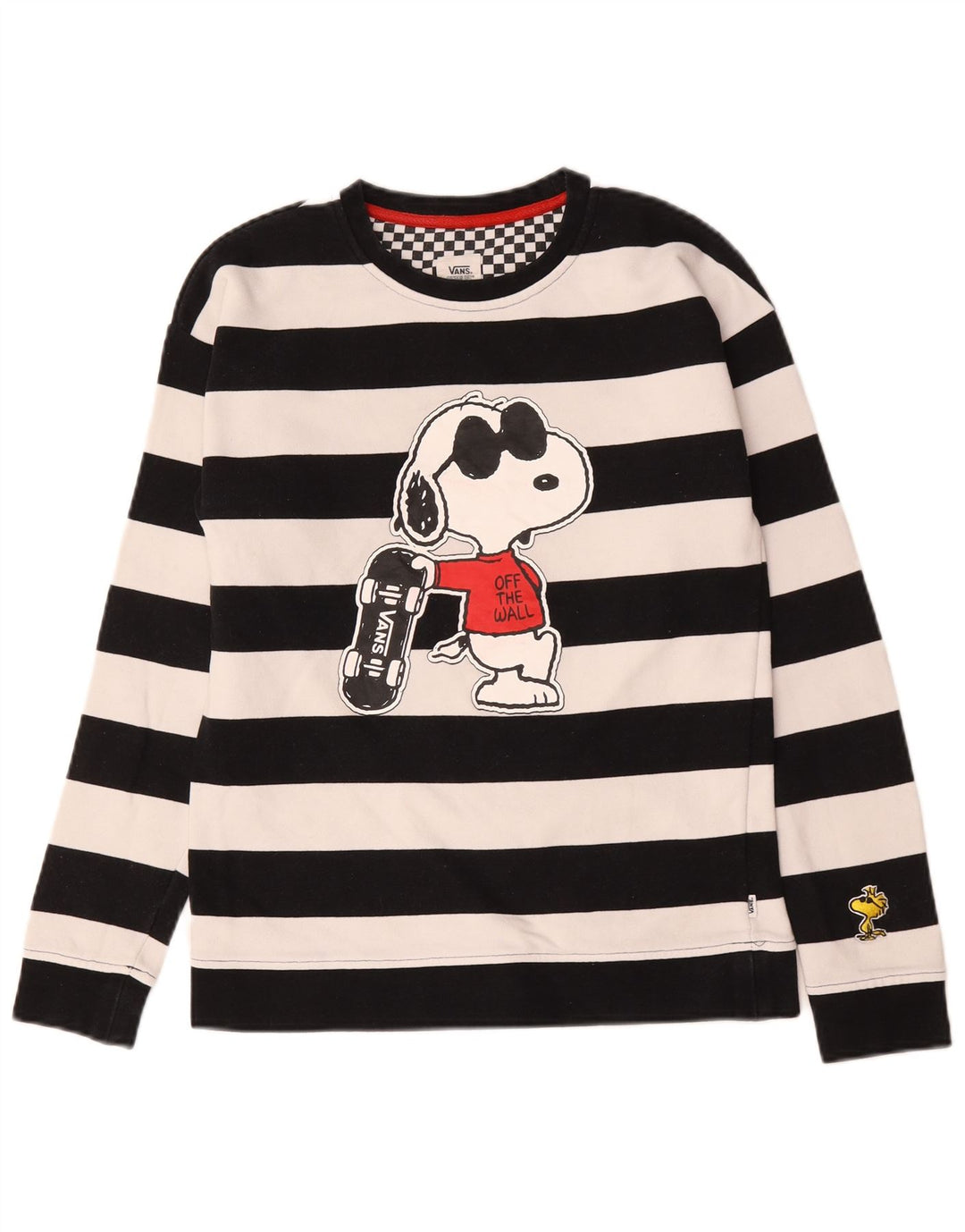 Vans Mens Peanuts Graphic Top Long Sleeve Small Black Striped Cotton