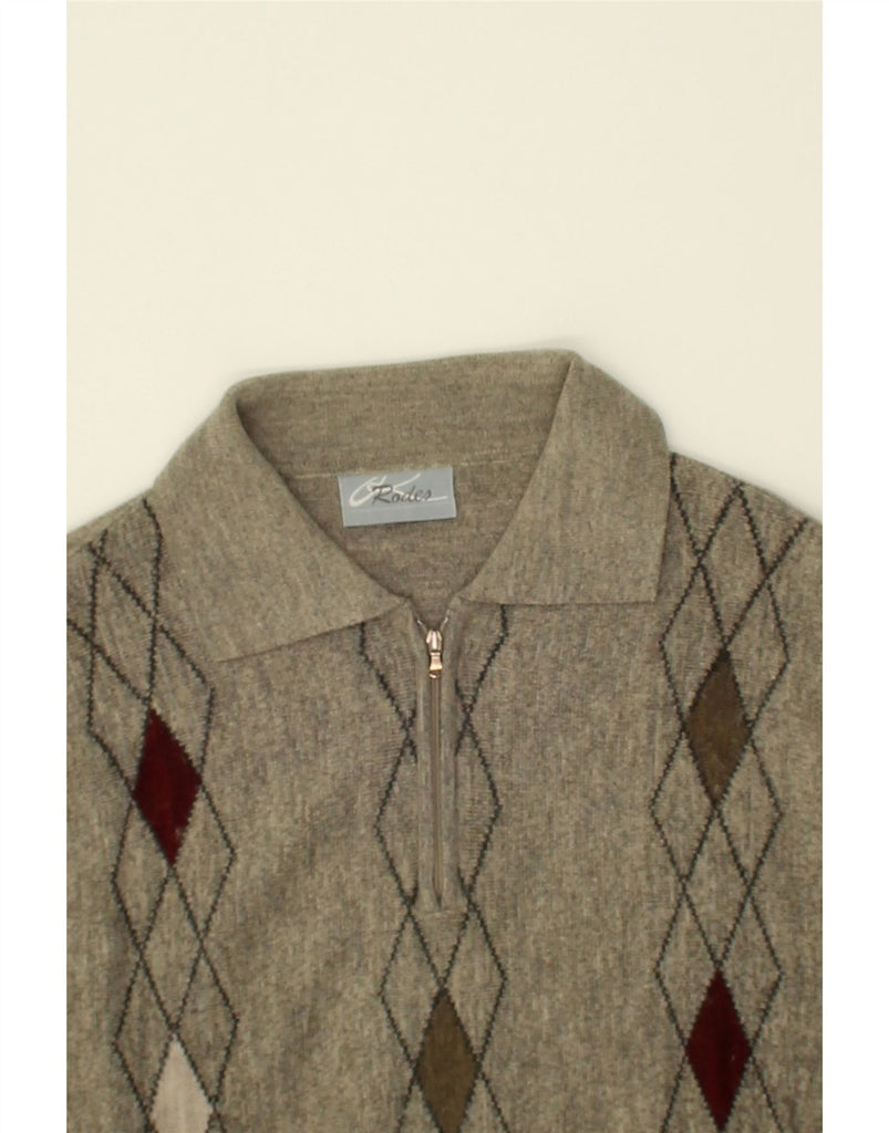 RODES Mens Polo Neck Jumper Sweater Large Grey Argyle/Diamond Wool | Vintage Rodes | Thrift | Second-Hand Rodes | Used Clothing | Messina Hembry 