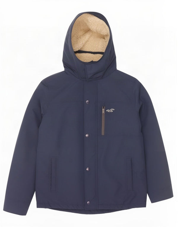 Hollister Mens Hooded Sherpa Jacket UK 40 Large Navy Blue Polyester