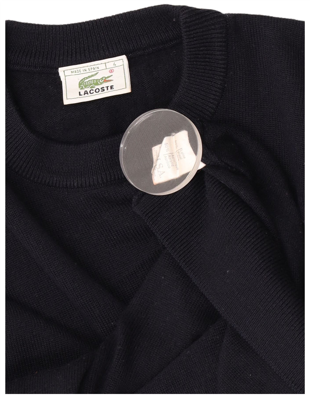 Lacoste Mens Crew Neck Jumper Sweater Size 4 Medium Navy Blue Wool