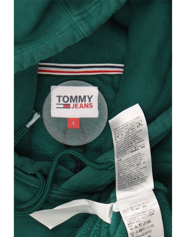 TOMMY JEANS Mens Graphic Hoodie Jumper Large Green Cotton