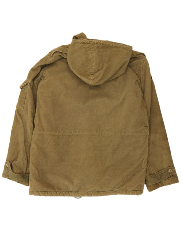 Rifle Mens Military Hooded Corduroy Jacket UK 38 Medium Khaki Cotton