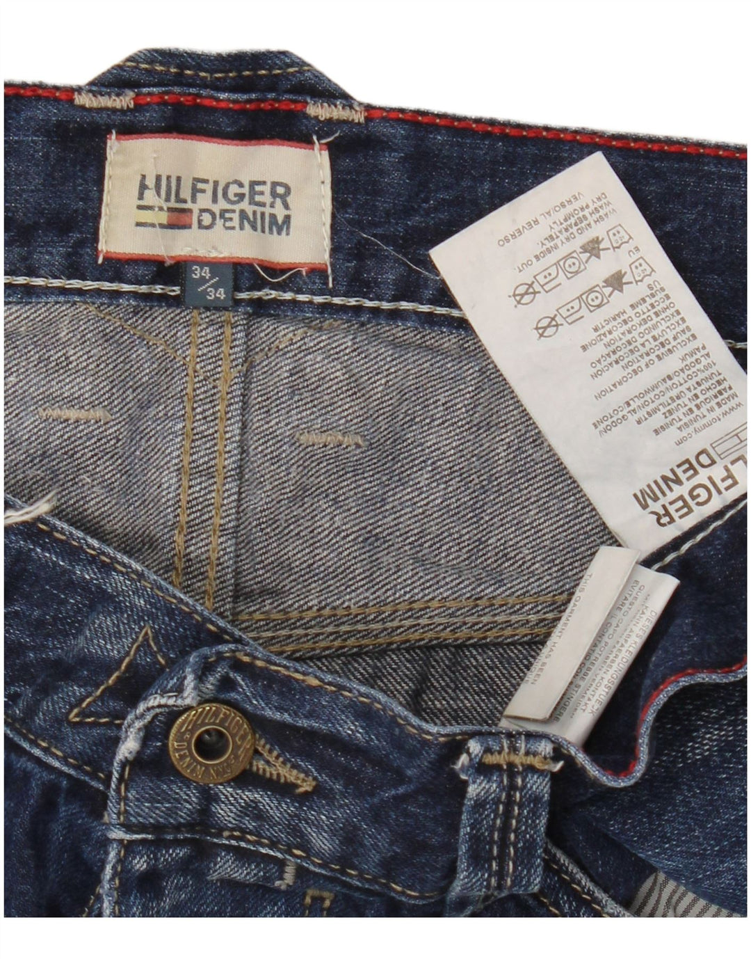 TOMMY HILFIGER Mens Bootcut Jeans W34 L34 Navy Blue Cotton