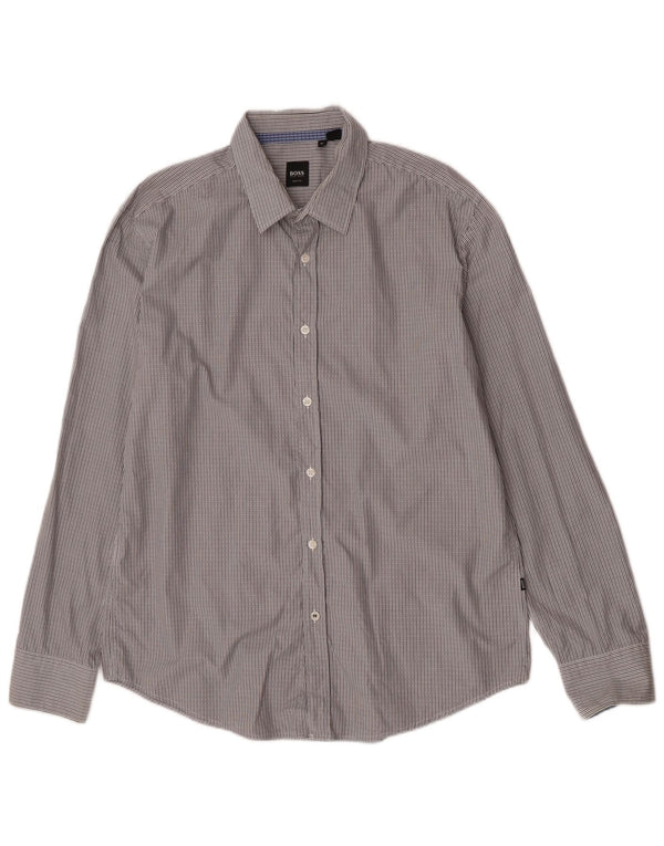 Hugo Boss Mens Slim Fit Shirt XL Grey Striped Cotton