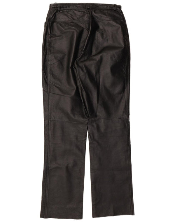 Yuppie Womens Straight Leather Trousers UK 14 Medium W29 L31 Black Leather