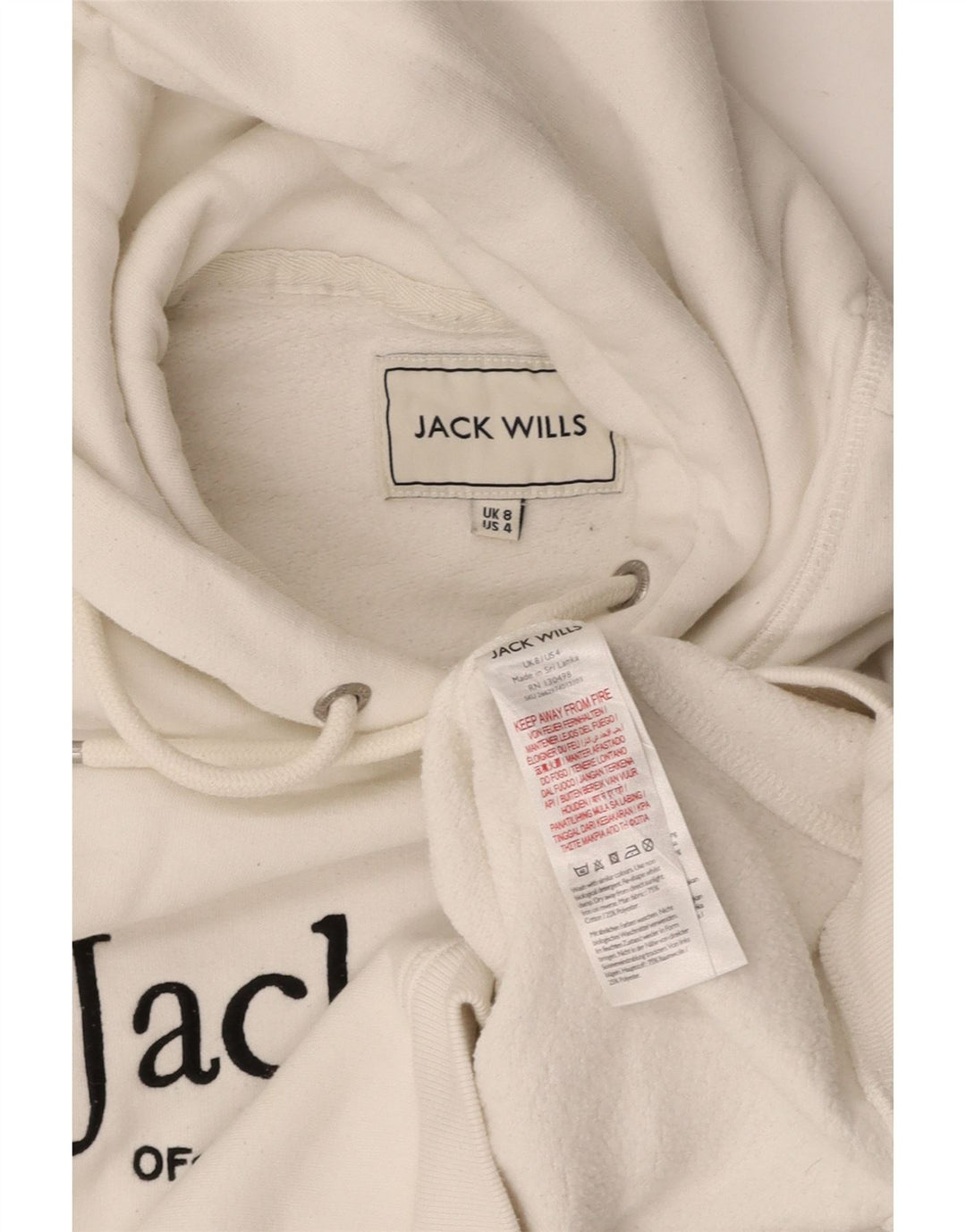 JACK WILLS Womens Crop Graphic Hoodie Jumper UK 8 Small White Cotton