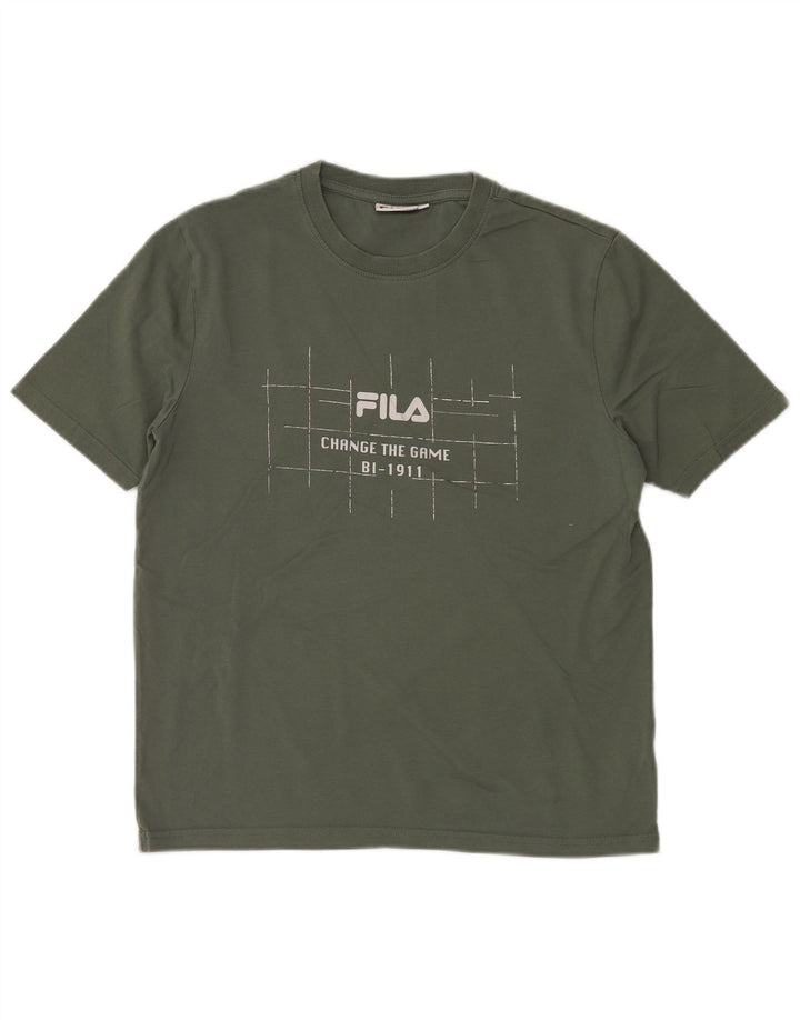 FILA Mens Graphic T-Shirt Top Small Khaki Cotton