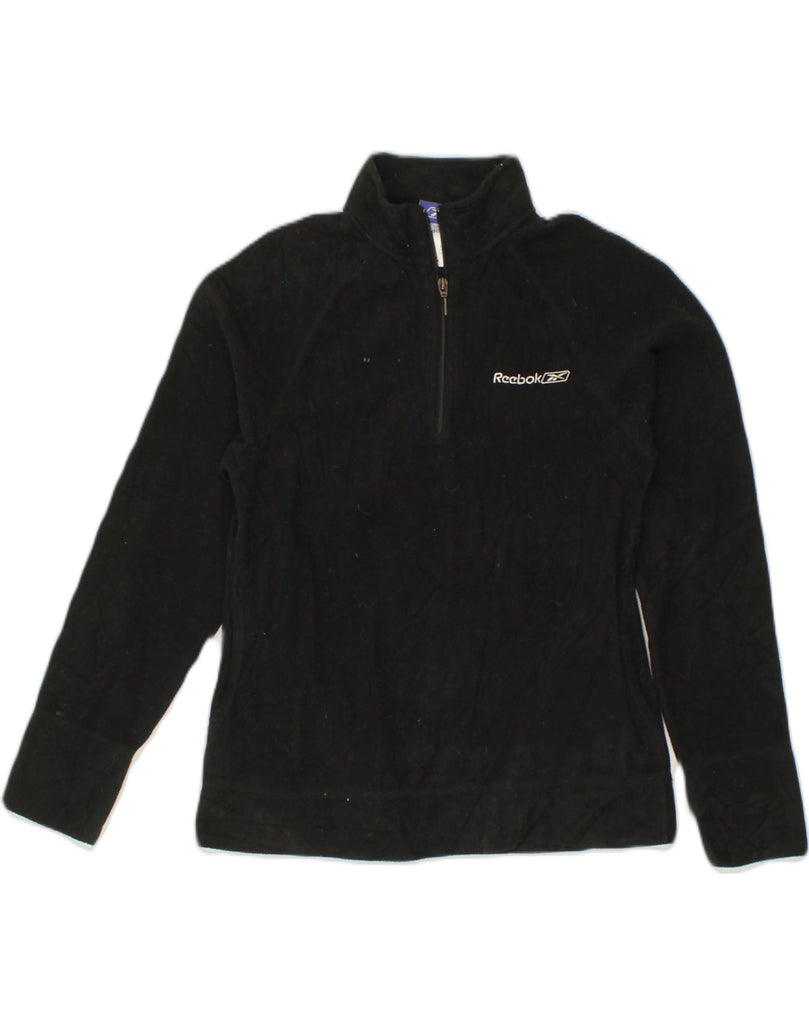 REEBOK Womens Zip Neck Fleece Jumper UK 12 Medium Black Polyester | Vintage Reebok | Thrift | Second-Hand Reebok | Used Clothing | Messina Hembry 