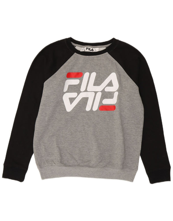 Fila Womens Graphic Sweatshirt Jumper UK 16 Large Grey Colourblock Cotton