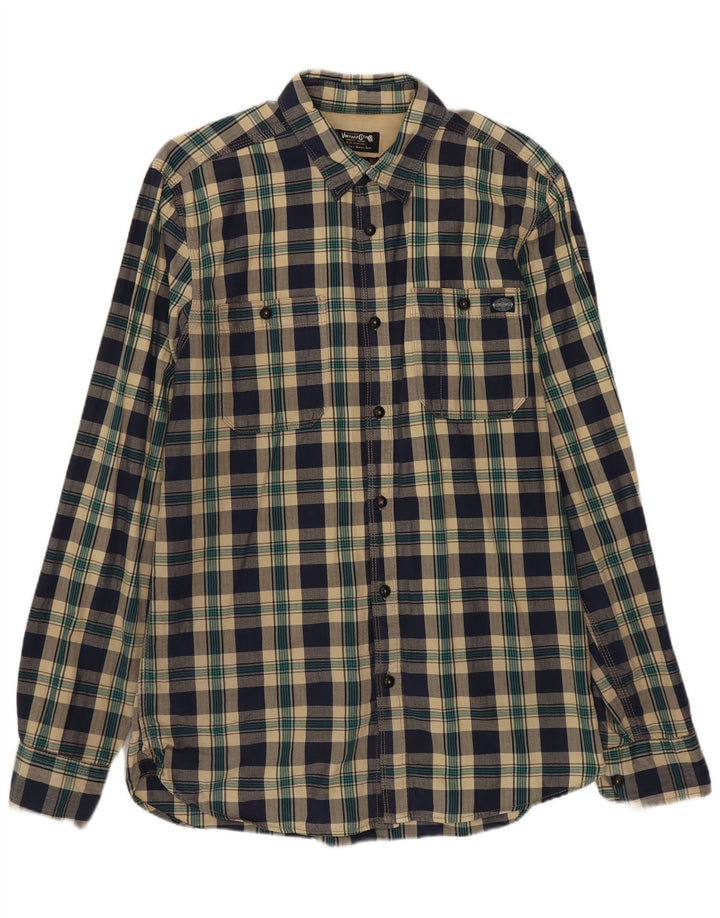 JACK & JONES Mens Flannel Shirt Medium Navy Blue Check Cotton