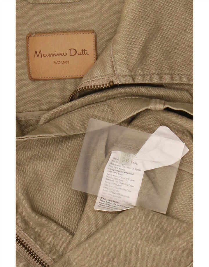 Massimo Dutti Womens Utility Jacket EU 36 XS Khaki Linen