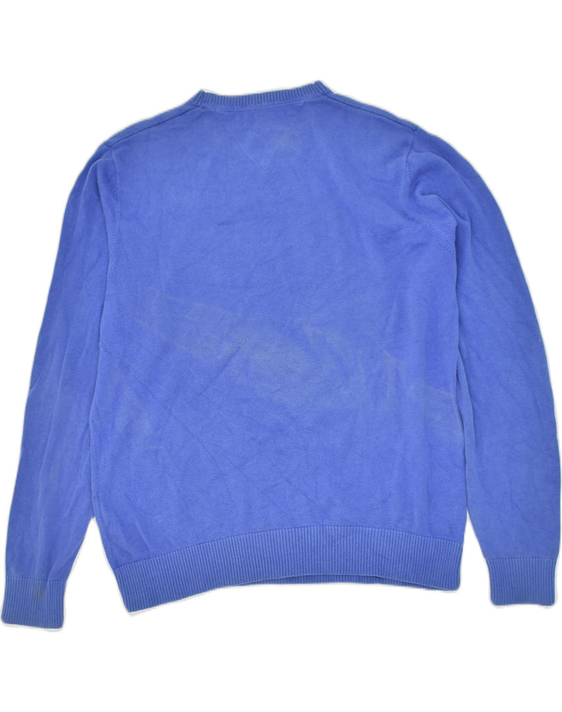 TOMMY HILFIGER Mens V-Neck Jumper Sweater Medium Blue Cotton | Vintage Tommy Hilfiger | Thrift | Second-Hand Tommy Hilfiger | Used Clothing | Messina Hembry 