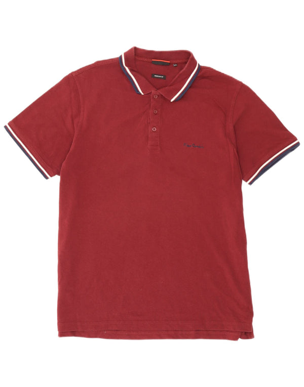 Pierre Cardin Mens Regular Fit Polo Shirt 3XL Burgundy Striped Cotton