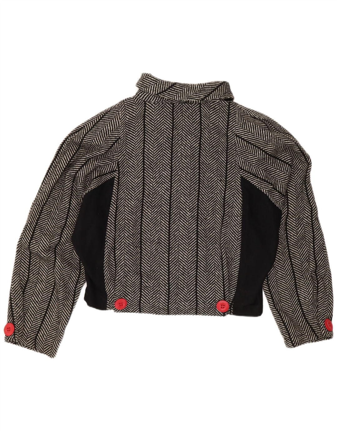 Vintage Womens Crop Batwing Blazer Jacket US 1 XS Black Herringbone Wool