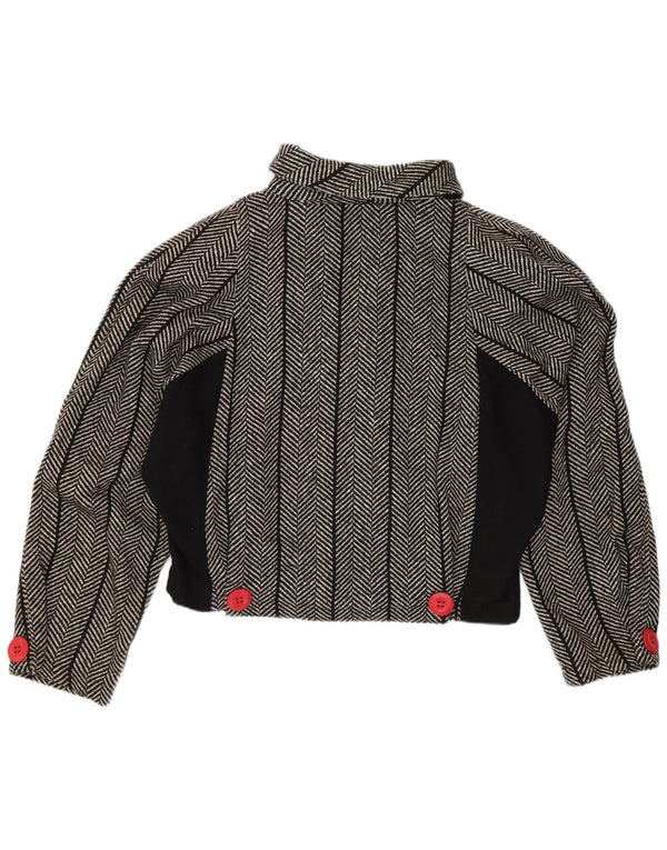 Vintage Womens Crop Batwing Blazer Jacket US 1 XS Black Herringbone Wool