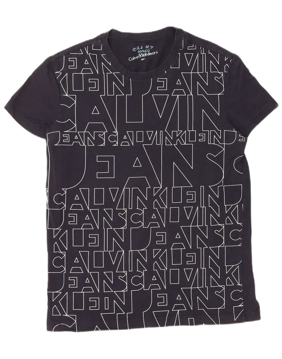 CALVIN KLEIN JEANS Mens Graphic T-Shirt Top Large Navy Blue Cotton