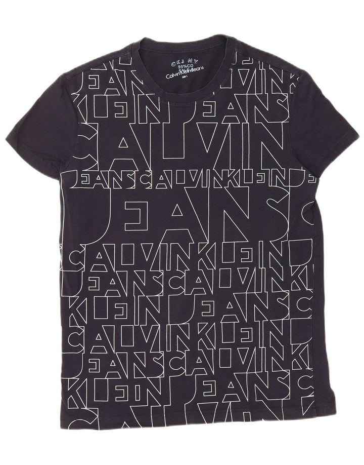 CALVIN KLEIN JEANS Mens Graphic T-Shirt Top Large Navy Blue Cotton