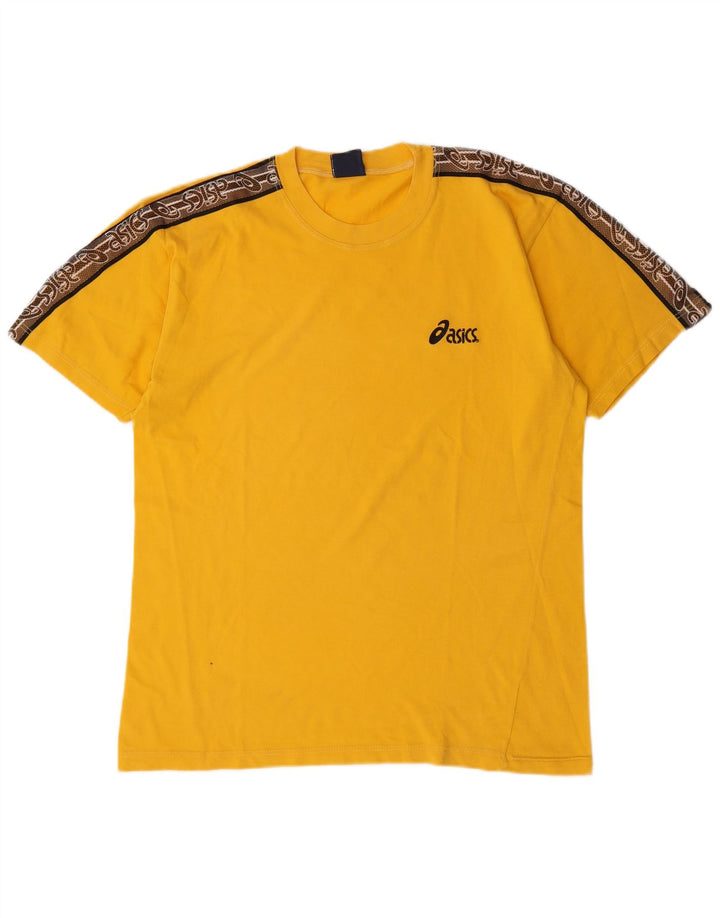 Asics Mens Graphic T-Shirt Top Medium Yellow Colourblock Cotton