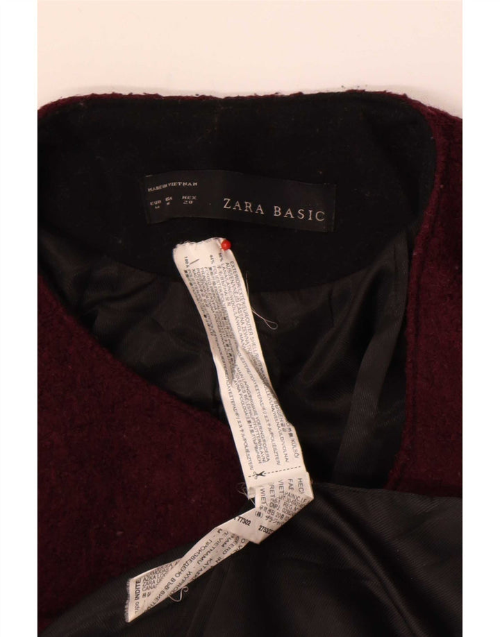Zara Womens Full Zip Blazer Jacket UK 12 Medium Burgundy Wool