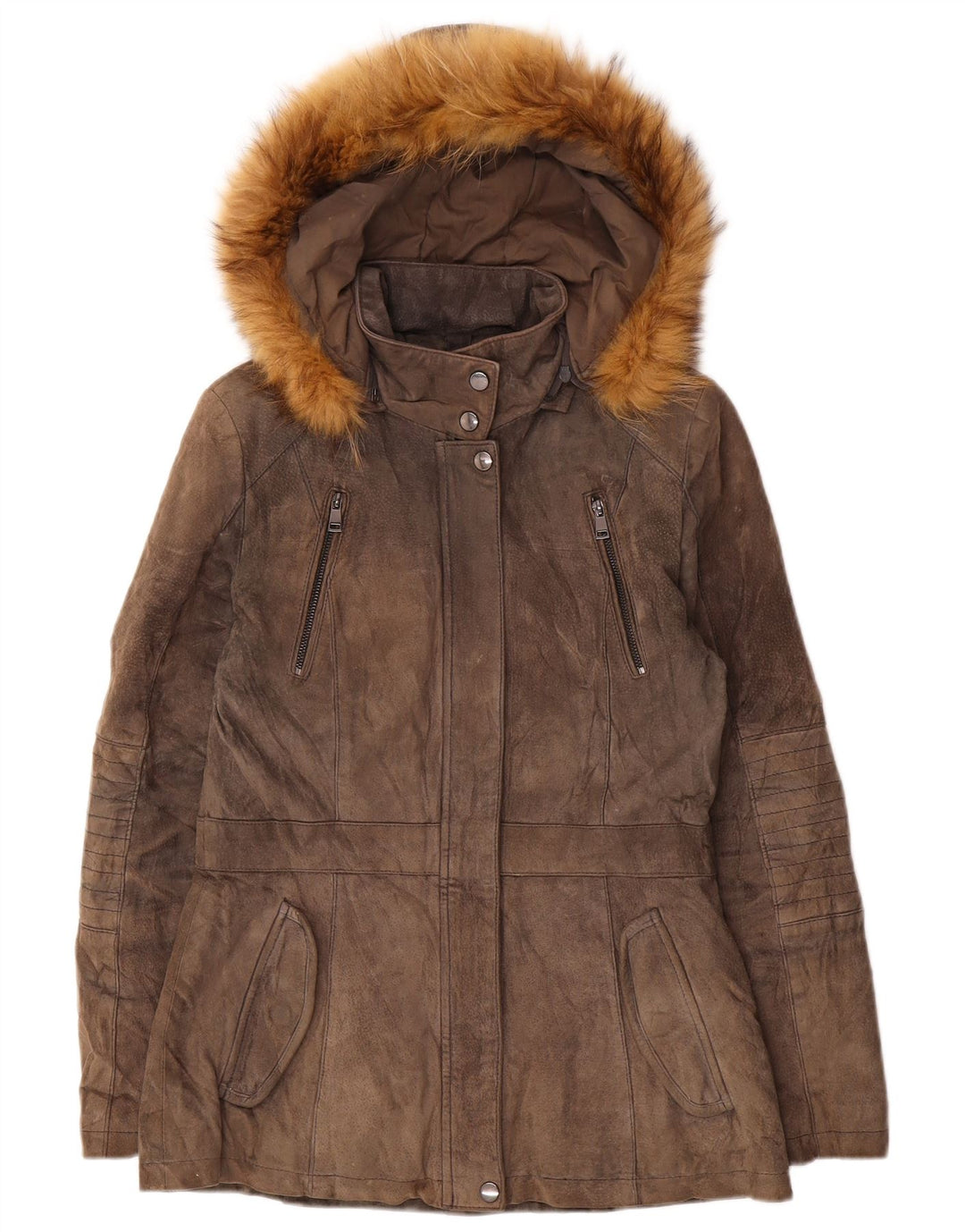 CONBIPEL Womens Hooded Suede Jacket IT 42 Medium Brown Leather