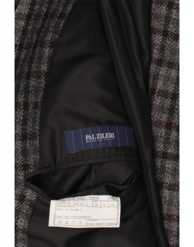 PAL ZILERI Mens 3 Button Blazer Jacket IT 54 2XL Grey Check Wool Vintage Pal Zileri and Second-Hand Pal Zileri from Messina Hembry 