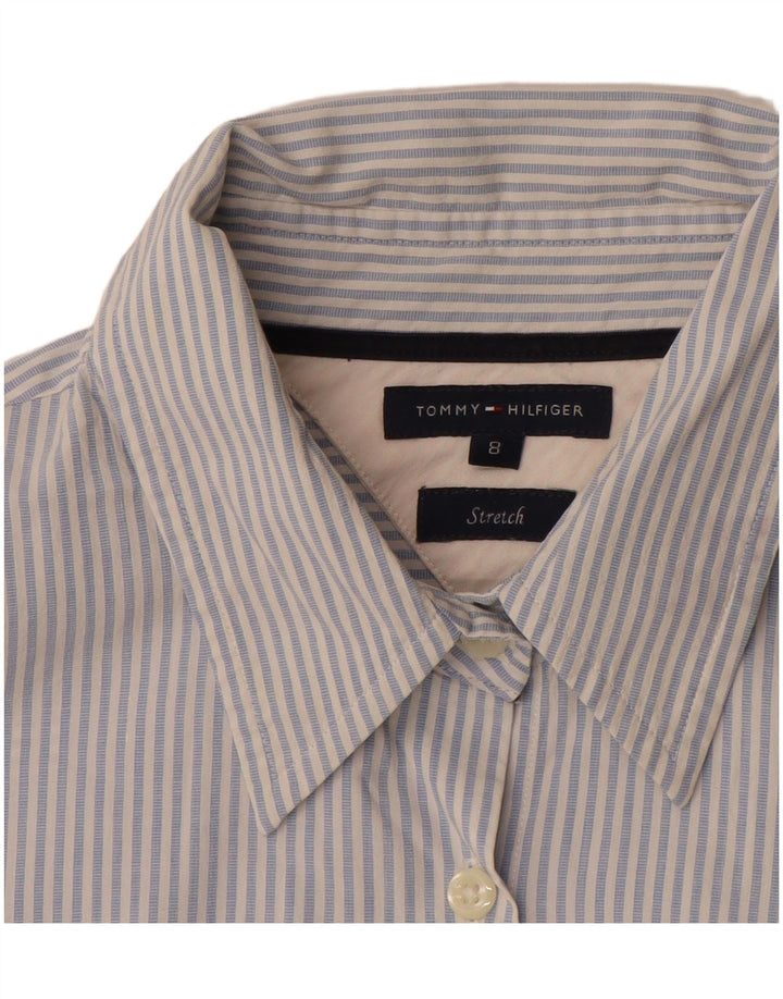 Tommy Hilfiger Womens Shirt US 8 Medium Blue Pinstripe Cotton