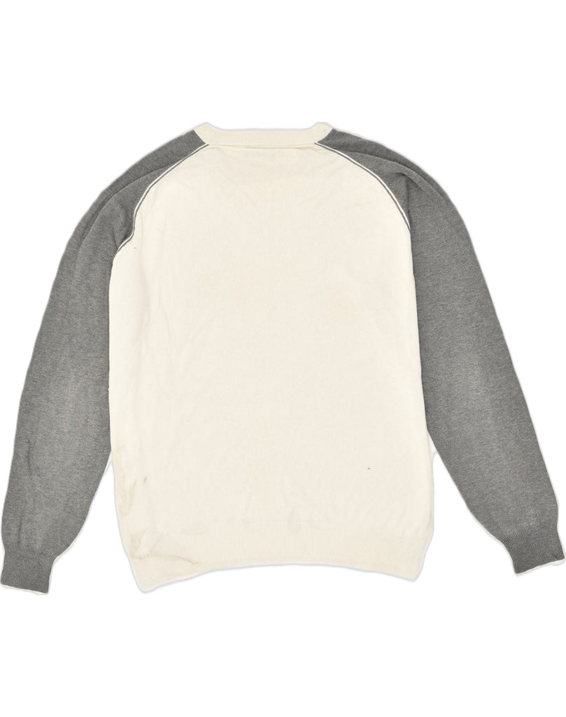NAUTICA Mens Crew Neck Jumper Sweater Medium Off White Colourblock Cotton | Vintage Nautica | Thrift | Second-Hand Nautica | Used Clothing | Messina Hembry 
