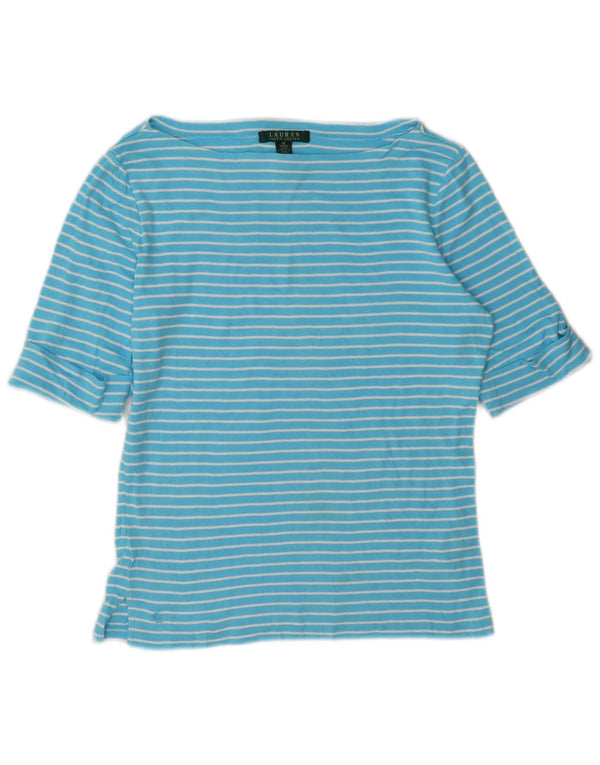 Ralph Lauren Womens Top 3/4 Sleeve UK 14 Medium Blue Striped Cotton