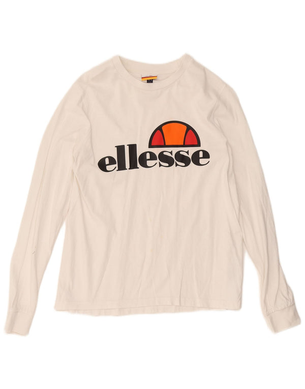 Ellesse Womens Graphic Top Long Sleeve UK 10 Small White Cotton