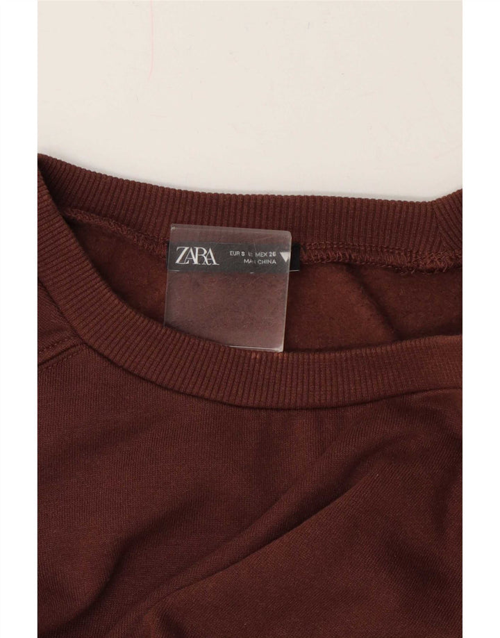 Zara Womens Crop Sweatshirt Jumper UK 10 Small Brown
