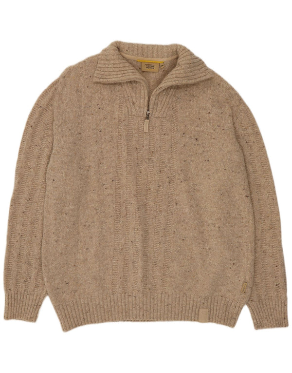 Camel Active Mens Zip Neck Jumper Sweater 2XL Beige Flecked Wool