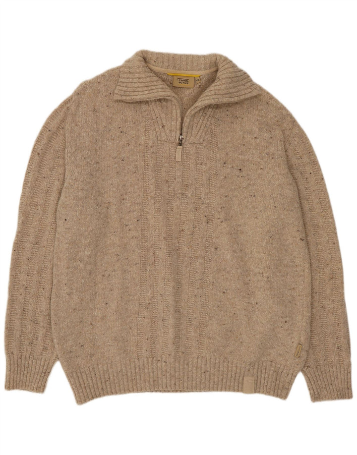 Camel Active Mens Zip Neck Jumper Sweater 2XL Beige Flecked Wool