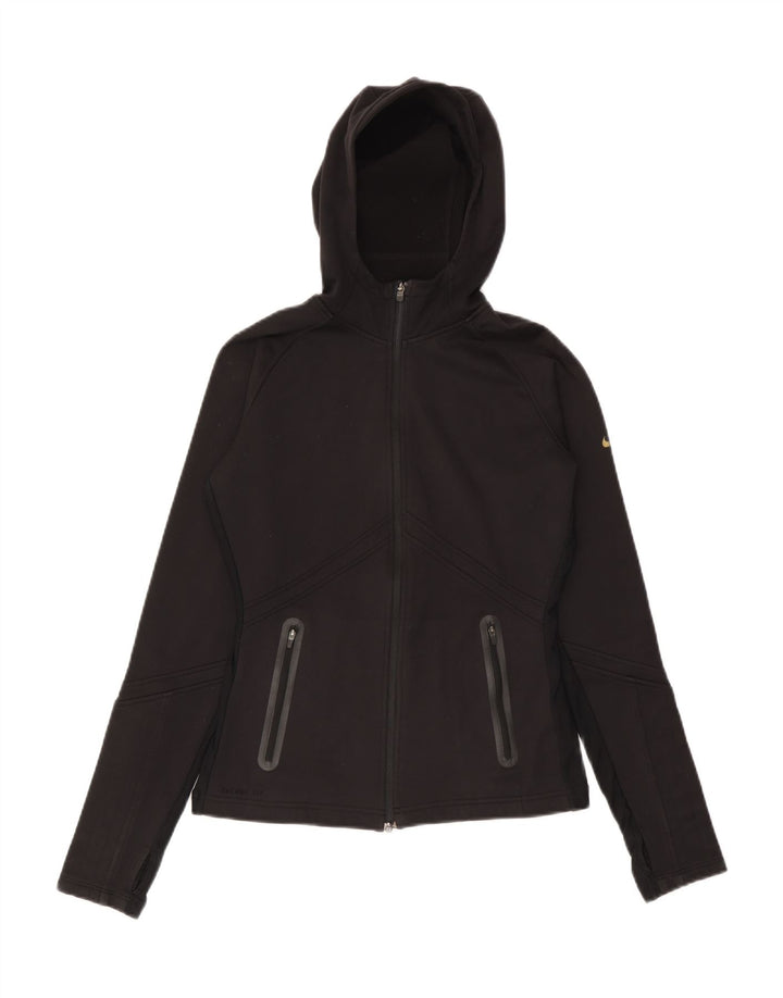 Nike Womens Zip Hoodie Sweater UK 10 Small Black Polyester