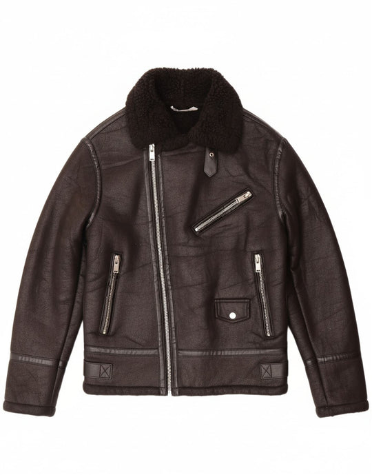 ZARA Mens Sherpa Jacket UK 40 Large Black Polyester | Vintage