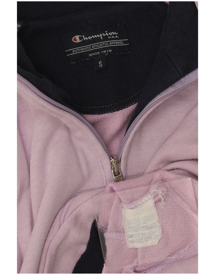 Champion Mens Zip Neck Sweatshirt Jumper Small Purple Cotton