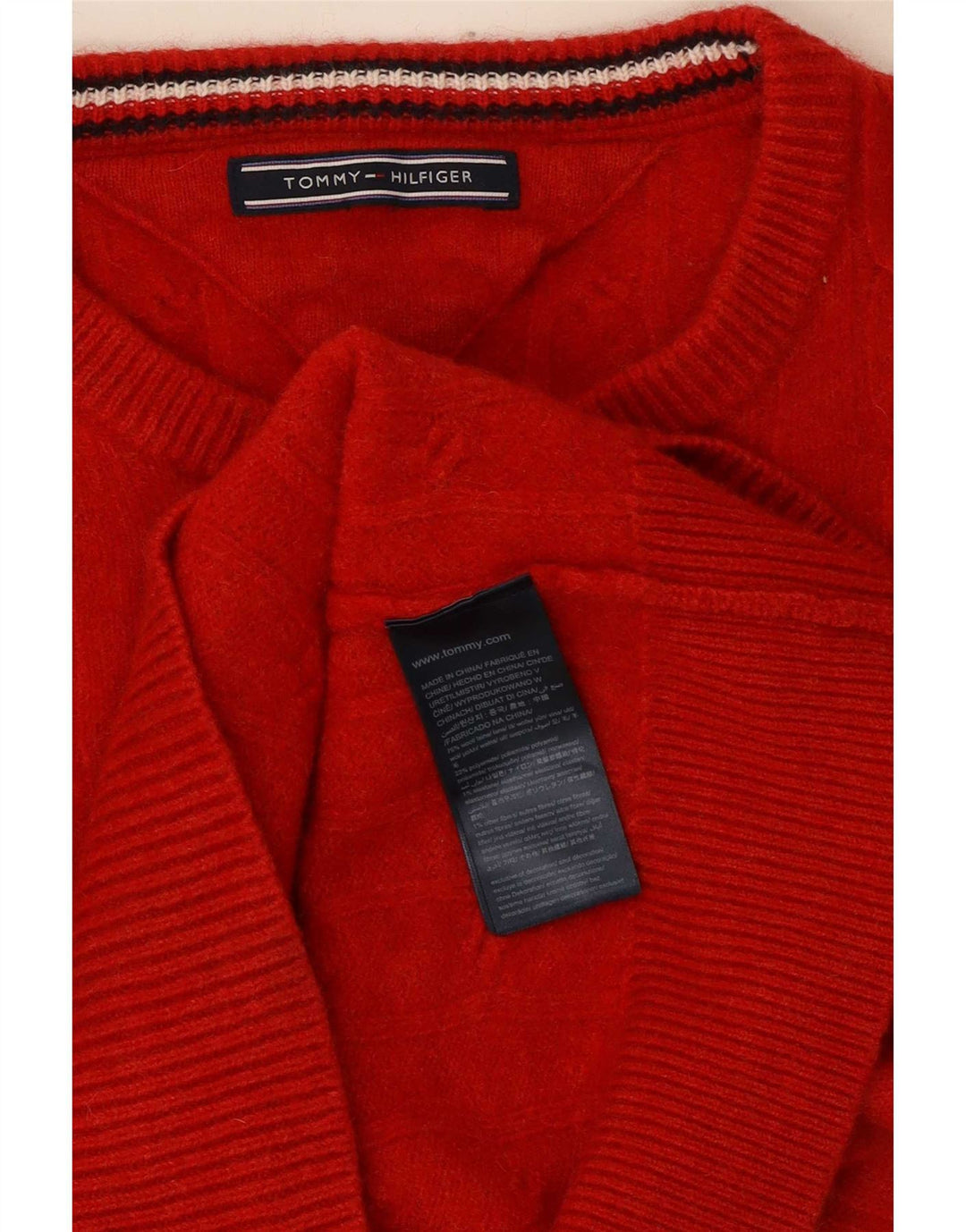 Tommy Hilfiger Womens Crew Neck Jumper Sweater UK 14 Medium Red Wool